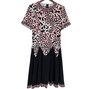 Averardo Bessi A Line Dress Size 10 Black Pink Floral 100% Silk Retro Look